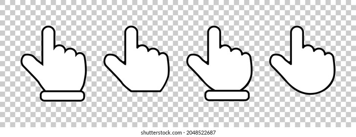 Pointer click icon. Clicking cursor, pointing hand clicks and waiting loading icons. Website arrows or hands cursors tools, computer interface button. Vector isolated symbols collection EPS