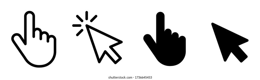Pointer click icon сollection. Mouse Arrow Icon design set. Set of Hand Cursor icons click and Cursor icons click.Clicking cursor.Vector isolated symbols collection