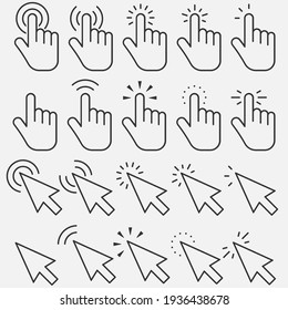 Pointer click icon. Set of clicking cursor, pointing hand clicks.  Vector illustration. Eps 10.