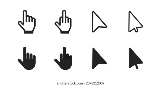 Pointer click icon set. Hand click icon symbol. Vector illustration image. Right sign. Left click. Web symbol EPS10.