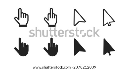 Pointer click icon set. Hand click icon symbol. Vector illustration image. Right sign. Left click. Web symbol EPS10.