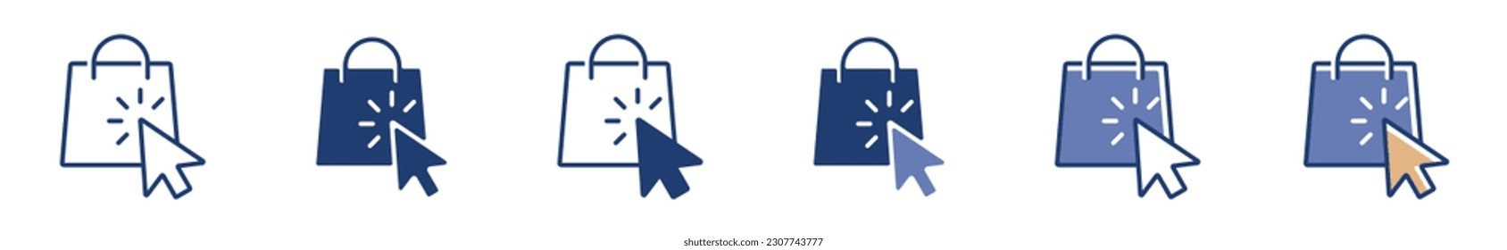 puntero haga clic en el icono del bolso de compra, compre un producto para cartar la ilustración del vector de señalización para el diseño de plantillas de tienda en línea de web y aplicación 