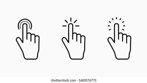 Pointer cursor computer mouse icon. Clicking cursor, pointing hand clicks icons. Click hand cursor - eps vector.