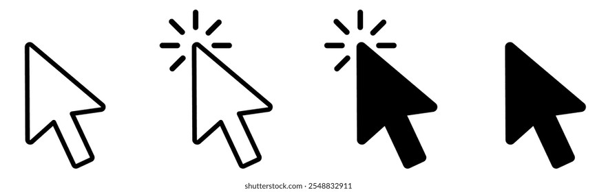 Pointer cursor computer mouse icon set. Finger cursor, arrow click sign. Vector illustration