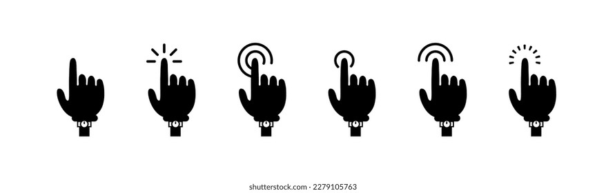 Pointer cursor computer pointing click mouse icon black and white on white background.Vector illustration.
