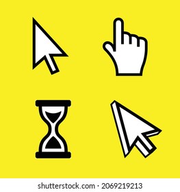 Pointer cursor icons. Computer web arrows mouse cursors and clicking line pointer cursor selecting. pointer hand, arrow and hourglass logo vector isolated icons set
