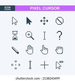 Pointer cursor icons. Computer web arrows mouse cursors and clicking line pointer cursor selecting. Pixel hand, pointer hand, arrow and hourglass logo vector isolated icons set