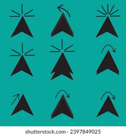  Pointer cursor icons. Computer web arrows mouse cursors and clicking line pointer cursor selecting. Pixel hand, pointer hand, arrow and hourglass logo vector isolated icons set