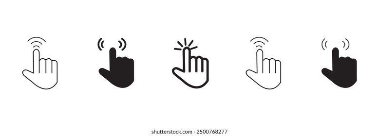 Pointer cursor icons. Computer web arrows mouse cursors and clicking line pointer cursor selecting. Pixel hand, pointer hand, arrow and hourglass logo vector isolated icons set