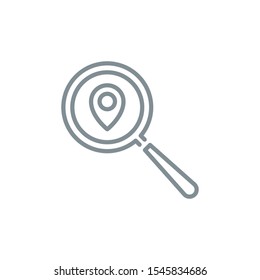 pointer cursor with magnifier glass outline flat icon. Single quality outline logo search symbol for web design mobile app. Thin line design location marker logo. Loupe lens icon isolated on white