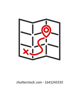 pointer cursor with magnifier glass outline flat icon map. Single quality outline logo search symbol for web design mobile app. Thin line design location marker logo. Loupe lens icon isolated on white