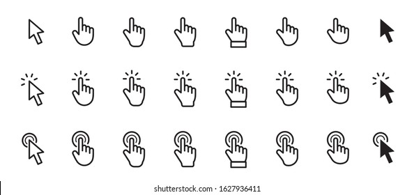 Pointer cursor сomputer mouse icon. Clicking cursor, pointing hand clicks icons. Click cursor - stock vector.