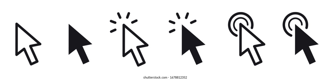 Pointer cursor сomputer mouse icon. Clicking cursor, pointing hand clicks icons. Click cursor - stock vector.