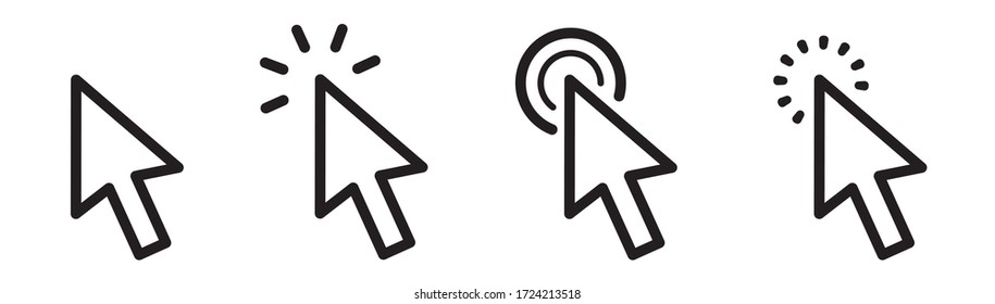 Pointer cursor сomputer mouse icon. Clicking cursor, pointing hand clicks icons. Click cursor - stock vector.