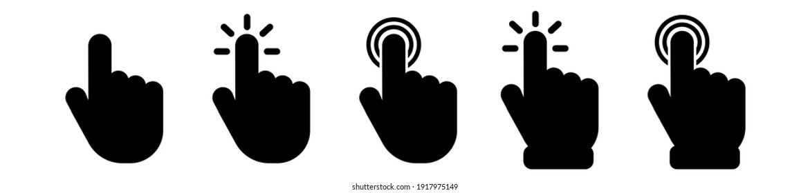 Pointer cursor сomputer mouse icon. Clicking cursor, pointing hand clicks icons. Click cursor - stock vector.