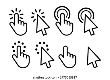 Pointer cursor сomputer mouse icon. Clicking cursor, pointing hand clicks icons. Set of Hand Cursor icons click. Click cursor icon.