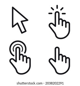 Pointer cursor сomputer mouse icon. Clicking cursor, pointing hand clicks icons. Click cursor - stock vector.