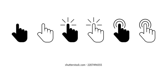 Pointer cursor сomputer mouse icon. Clicking cursor, pointing hand clicks icons. Click cursor - stock vector	
