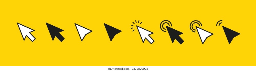 Pointer cursor сomputer mouse icon. Clicking cursor, pointing hand icon set. Vector illustration