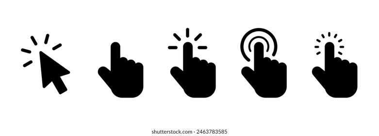Pointer cursor сomputer mouse icon. Clicking cursor, pointing hand clicks icons. Click cursor. Vector Illustration.