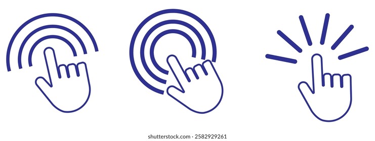 Pointer cursor сomputer mouse icon. Clicking cursor, pointing hand clicks icons. Click cursor. Vector Illustration.