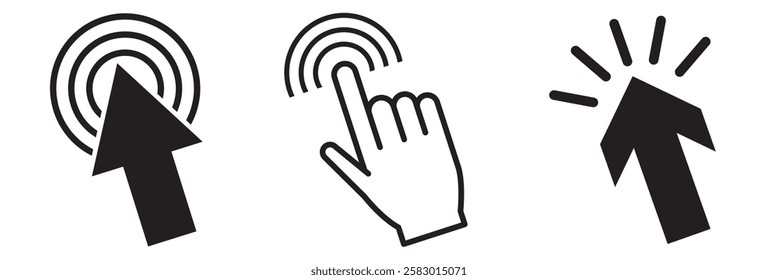 Pointer cursor сomputer mouse icon. Clicking cursor, pointing hand clicks icons. Click cursor - stock vector.