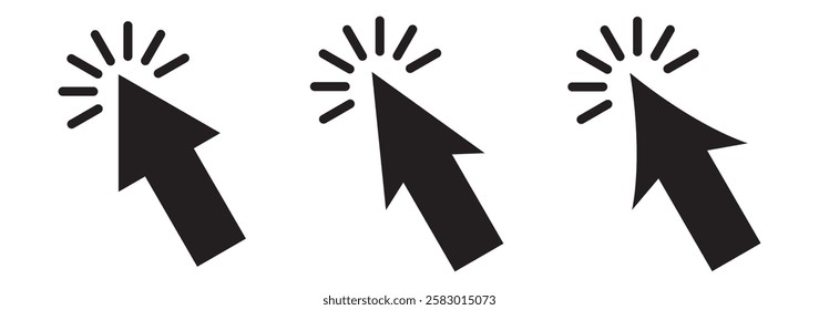 Pointer cursor сomputer mouse icon. Clicking cursor, pointing hand clicks icons. Click cursor - stock vector.