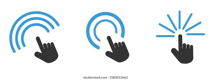 Pointer cursor сomputer mouse icon. Clicking cursor, pointing hand clicks icons. Click cursor. Vector Illustration.