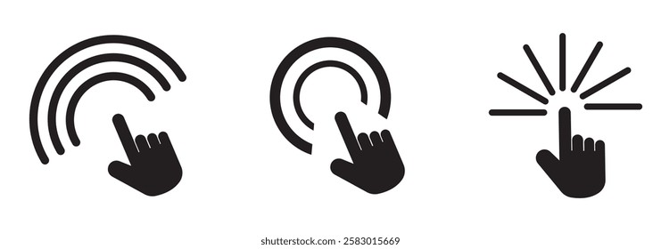 Pointer cursor сomputer mouse icon. Clicking cursor, pointing hand clicks icons. Click cursor. Vector Illustration.