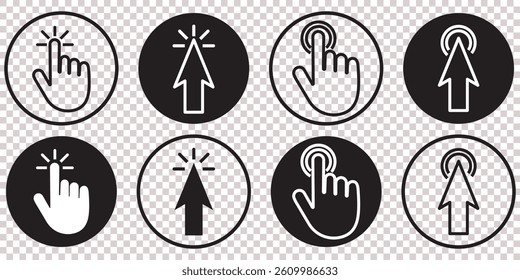 Pointer cursor сomputer mouse icon. Clicking cursor, pointing hand clicks icons. Click cursor. Vector Illustration.
