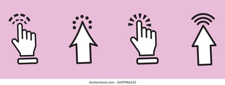 Pointer cursor сomputer mouse icon. Clicking cursor, pointing hand clicks icons. Click cursor. Vector Illustration.