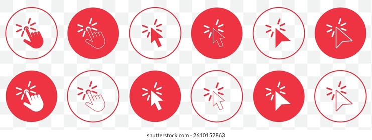 Pointer cursor сomputer mouse icon. Clicking cursor, pointing hand clicks icons. Click cursor. Vector Illustration. Hand cursor icon set. click icon vector. hand click. pointer. EPS 10.