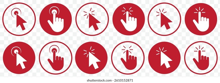 Pointer cursor сomputer mouse icon. Clicking cursor, pointing hand clicks icons. Click cursor. Vector Illustration. Hand cursor icon set. click icon vector. hand click. pointer. EPS 10.