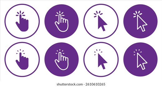 Pointer cursor сomputer mouse icon. Clicking cursor, pointing hand clicks icons. Click cursor. Vector Illustration. EPS 10.