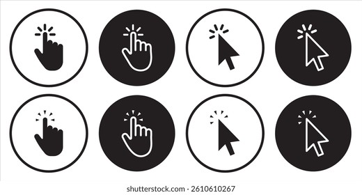 Pointer cursor сomputer mouse icon. Clicking cursor, pointing hand clicks icons. Click cursor. Vector Illustration. EPS 10.
