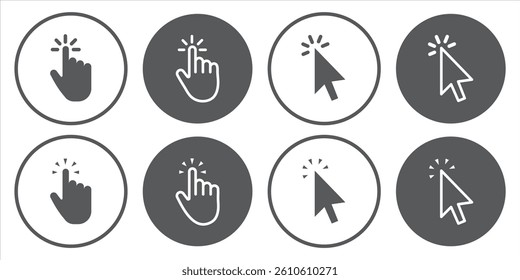 Pointer cursor сomputer mouse icon. Clicking cursor, pointing hand clicks icons. Click cursor. Vector Illustration. EPS 10.