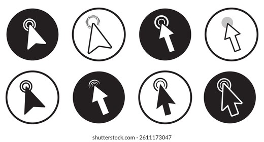 Pointer cursor сomputer mouse icon. Clicking cursor, pointing hand clicks icons. Click cursor. Vector Illustration.

