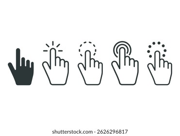 Pointer cursor сomputer mouse icon. Clicking cursor, pointing hand clicks icons. Click cursor. Vector Illustration