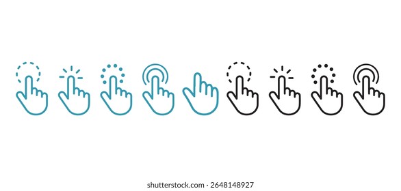 Pointer cursor сomputer mouse icon. Clicking cursor, pointing hand clicks icons. Click cursor. Vector Illustration