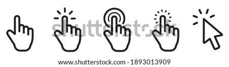 Pointer cursor сomputer mouse icon. Clicking cursor, pointing hand clicks icons. Click cursor - stock vector.