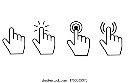 Pointer cursor mouse vector icon set. Clicking cursor illustration sign collection. pointing hand clicks symbols. Click cursor design.