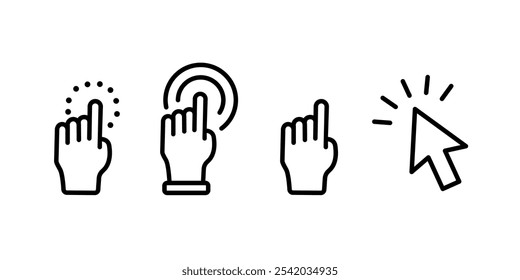 Icono del ratón del ordenador del cursor del puntero. Haga clic en el cursor, señalando los íconos de los Hacer clic de la mano. Hacer clic cursor - Vector de stock.