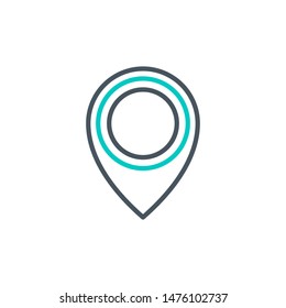 pointer cursor outline flat icon. Single high quality outline logo symbol for web design or mobile app. Thin line location marker logo. Black and blue icon pictogram isolated on white background