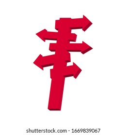 Puntero en diferentes direcciones color rosa sobre fondo blanco 3d, vector