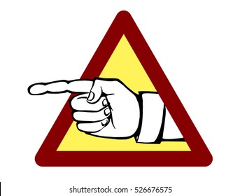 The pointer direction. Vector illustration of a index finger to get out of the triangular sign "going beyond the perception