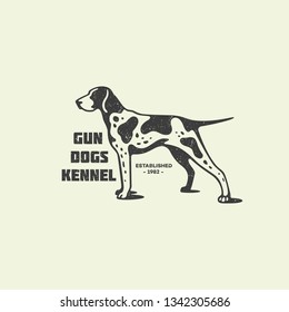 Pointer Dog Logo Design Template With Stamp Effect. Vector Illustration.