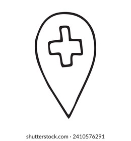 puntero. Doodle. icono médico. el icono. sobre un fondo blanco. equipo médico. teléfono. médico. para curar.
