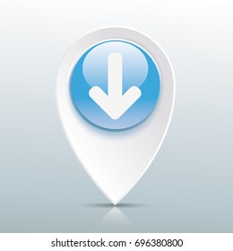 Pointer with download arrow on the gray mirror background. Eps 10 vector file.