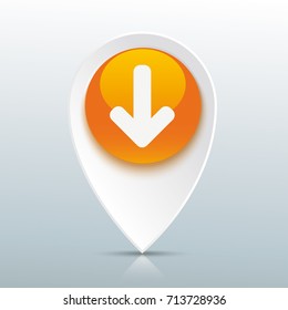 Pointer with download arrow on the gray mirror background. Eps 10 vector file.