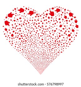 Pointer Finger fireworks with heart shape. Vector illustration style is flat red iconic symbols on a white background. Object heart made from confetti symbols.